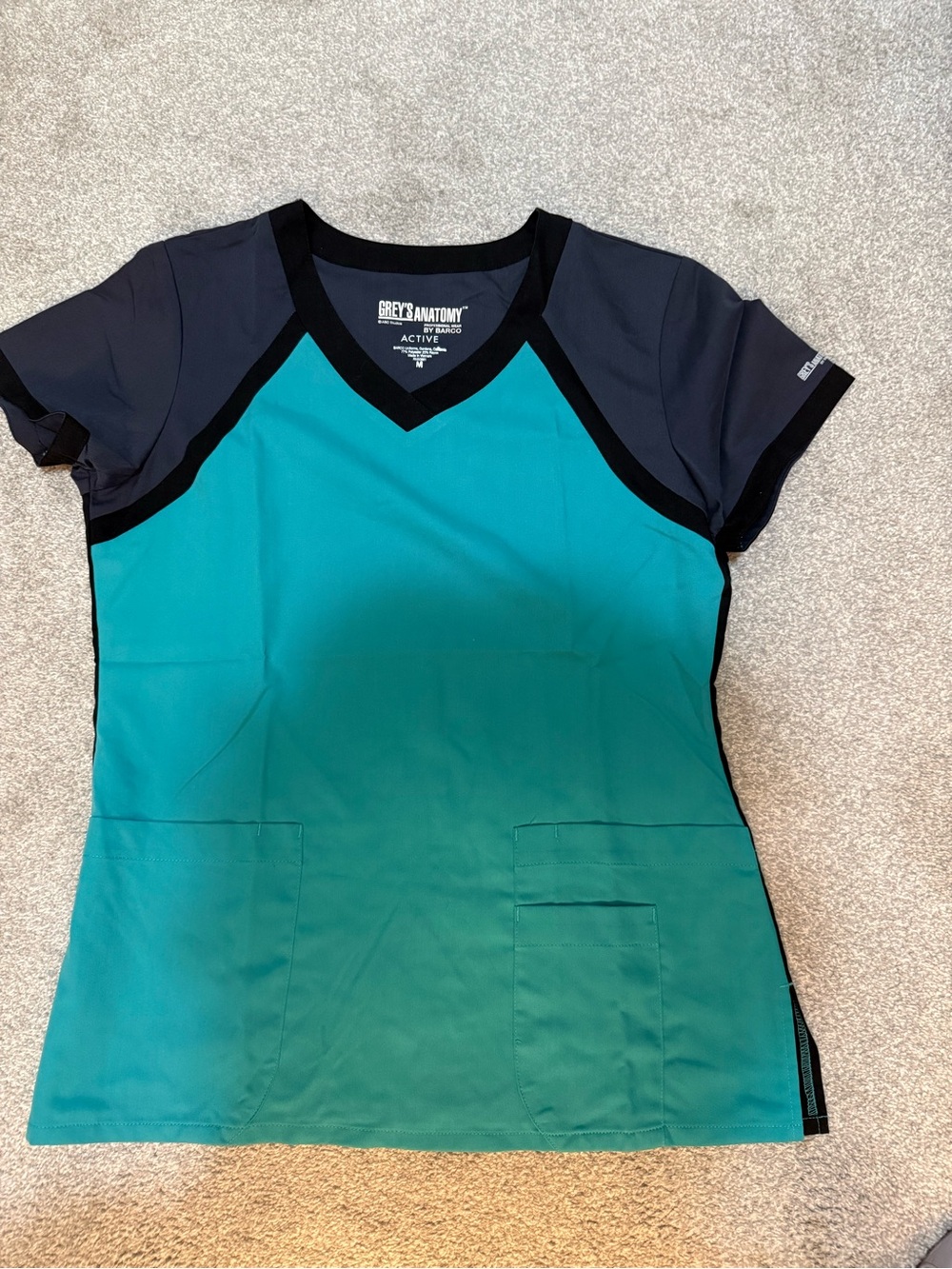 Grey's Anatomy Teal & Gray V-Neck Active Scrub Top